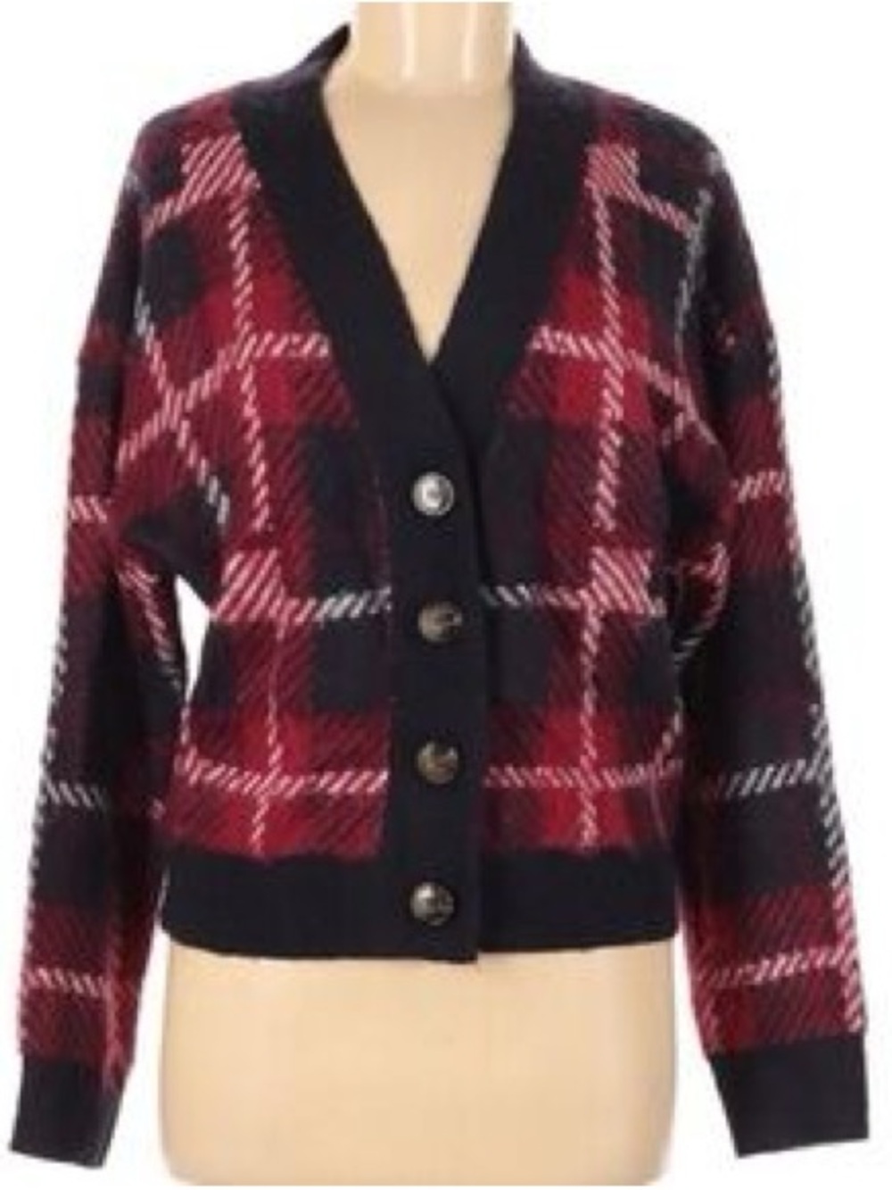 Abound Classic Red Plaid Button-Front Women’s Sweater Cardigan